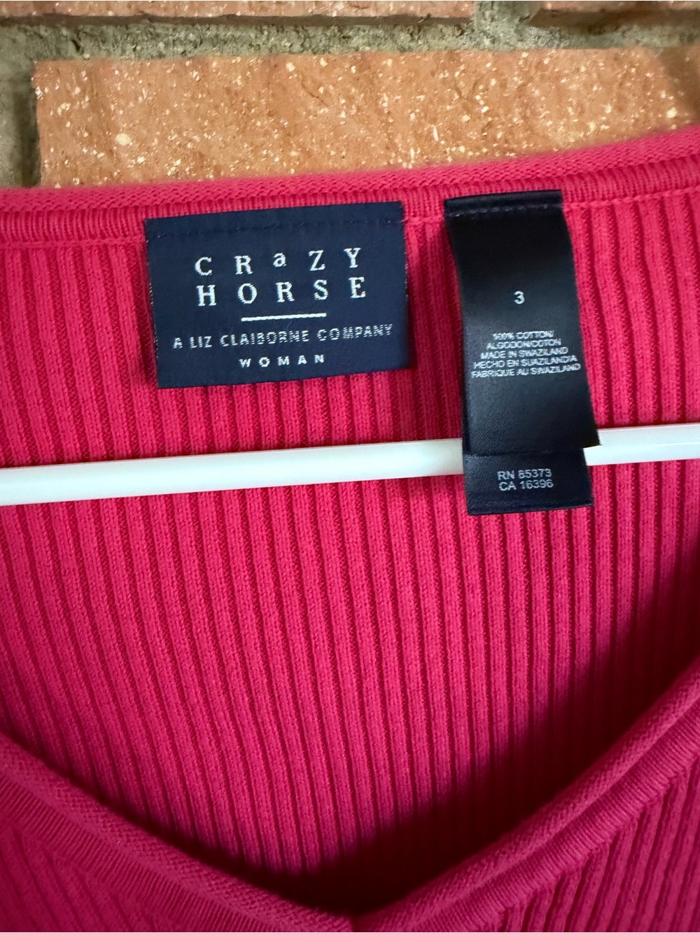 Liz Claiborne Crazy Horse Ribbed V-Neck in Bright Raspberry - Picture 3 of 3